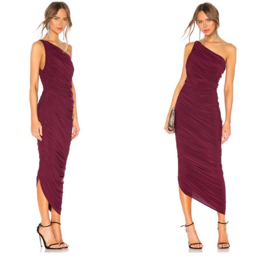 Norma Kamali Diana Gown Plum Burgundy Maroon One Shoulder Built in Bodysuit-XS